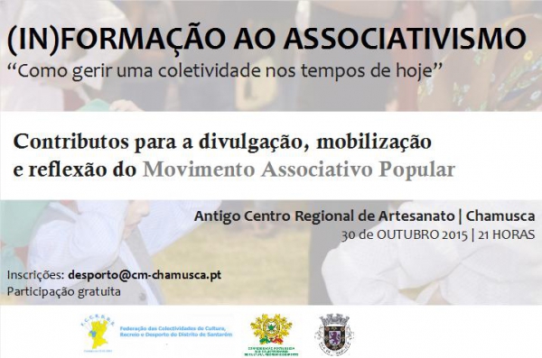 (In)Formação ao Associativismo "Como gerir uma coletividade nos tempos de hoje" | 30 Outubro | 21H | Antigo Centro Regional de Artesanato